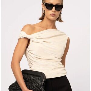 NONchalant Cream velvet Off-Shoulder Top